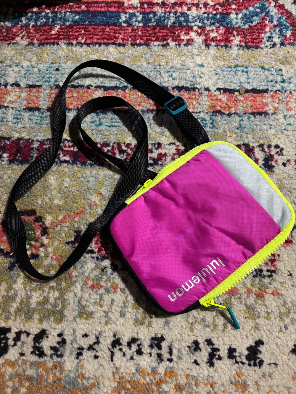 lululemon athletica Pink Crossbody Bag with Neon Yellow Trim